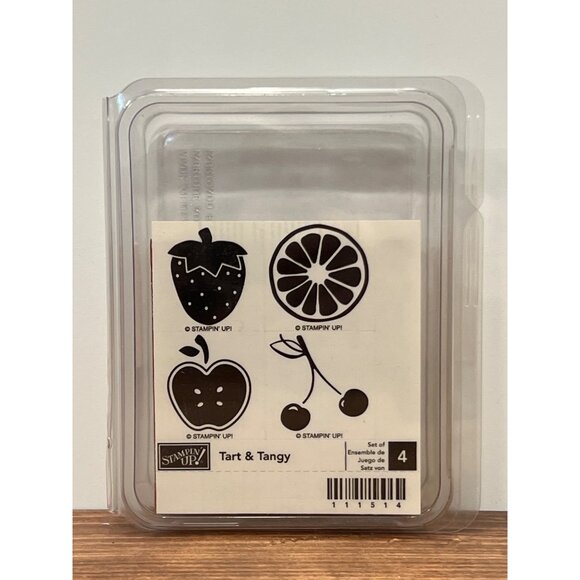 Stampin Up! Tart & Tangy Set Of 4 Fruit Rubber Stamps With Wooden Blocks 111514 - Picture 1 of 2